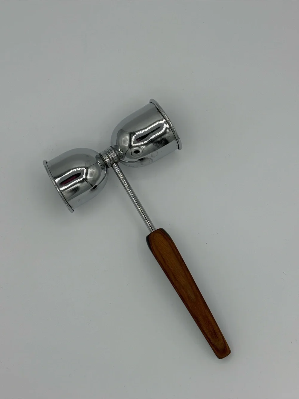 Vintage Barware Double Cocktail Jigger Wood Handle Chrome Mid Century